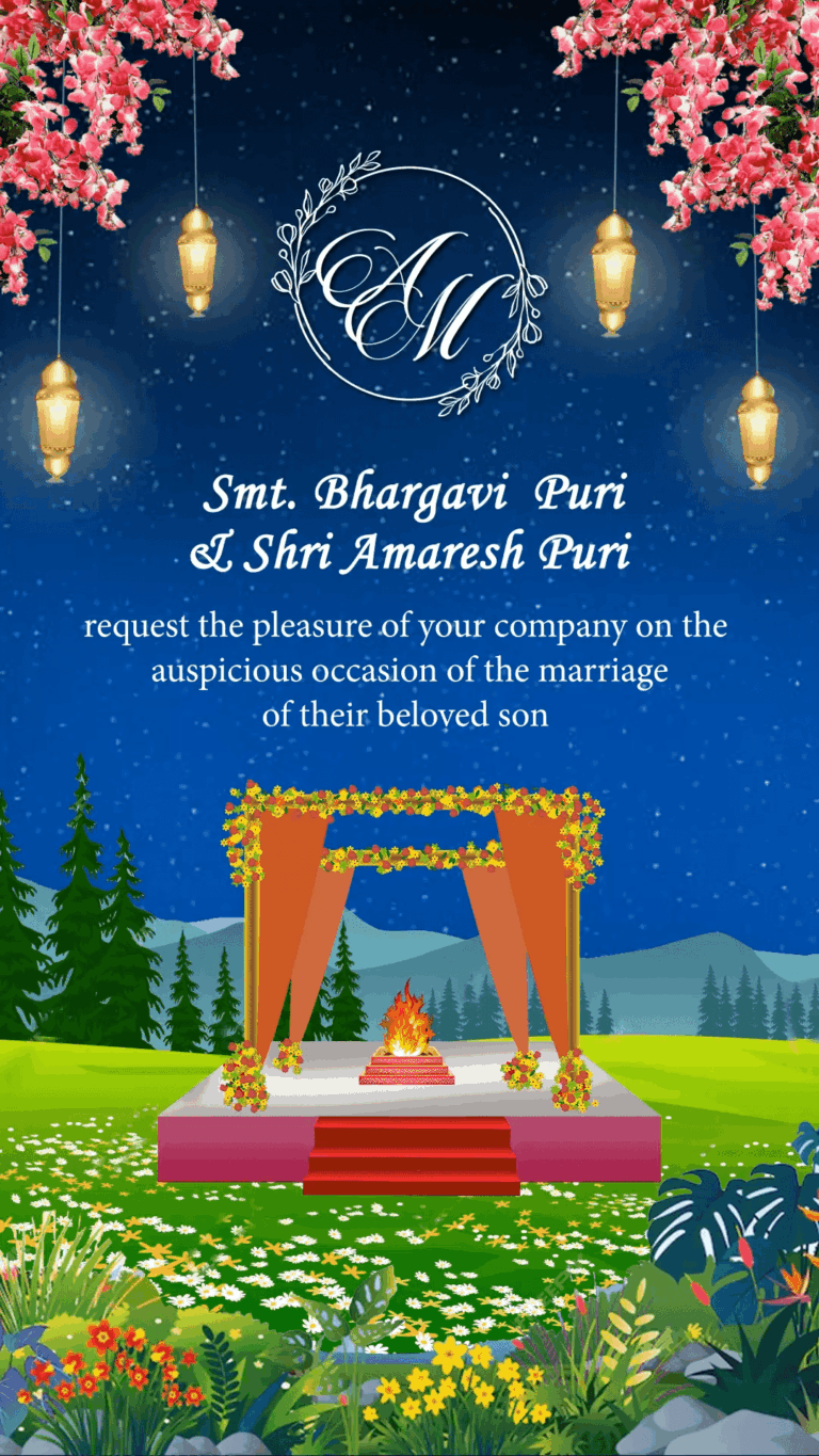 Royal Elegance - Blue Caricature Colorful Wedding Invitation with Sangeet, Mehendi, Ghurchari, Baraat and Reception events