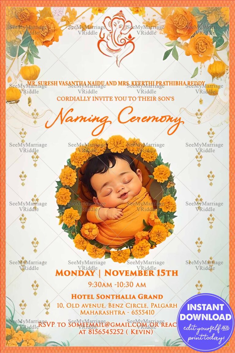 Oranges and Marigold - Naming Ceremony Theme Invitation