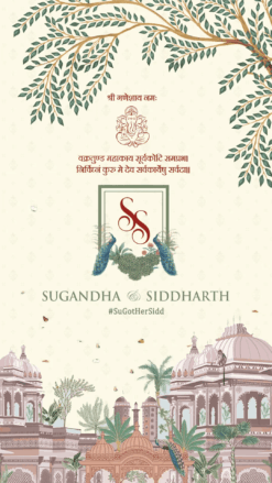 Tropical Serenity - a bespoke Indian Wedding Invitation - Haldi, Mehendi, Engagement, Sangeet, Bhaat and Wedding events