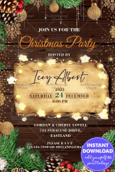 Christmas party invitation_brown_wood-theme-lights-stars