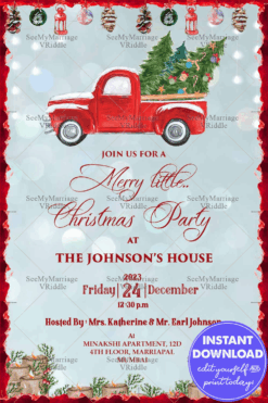 Red & Blue Festive Truckin': A Merry Christmas Party Invitation