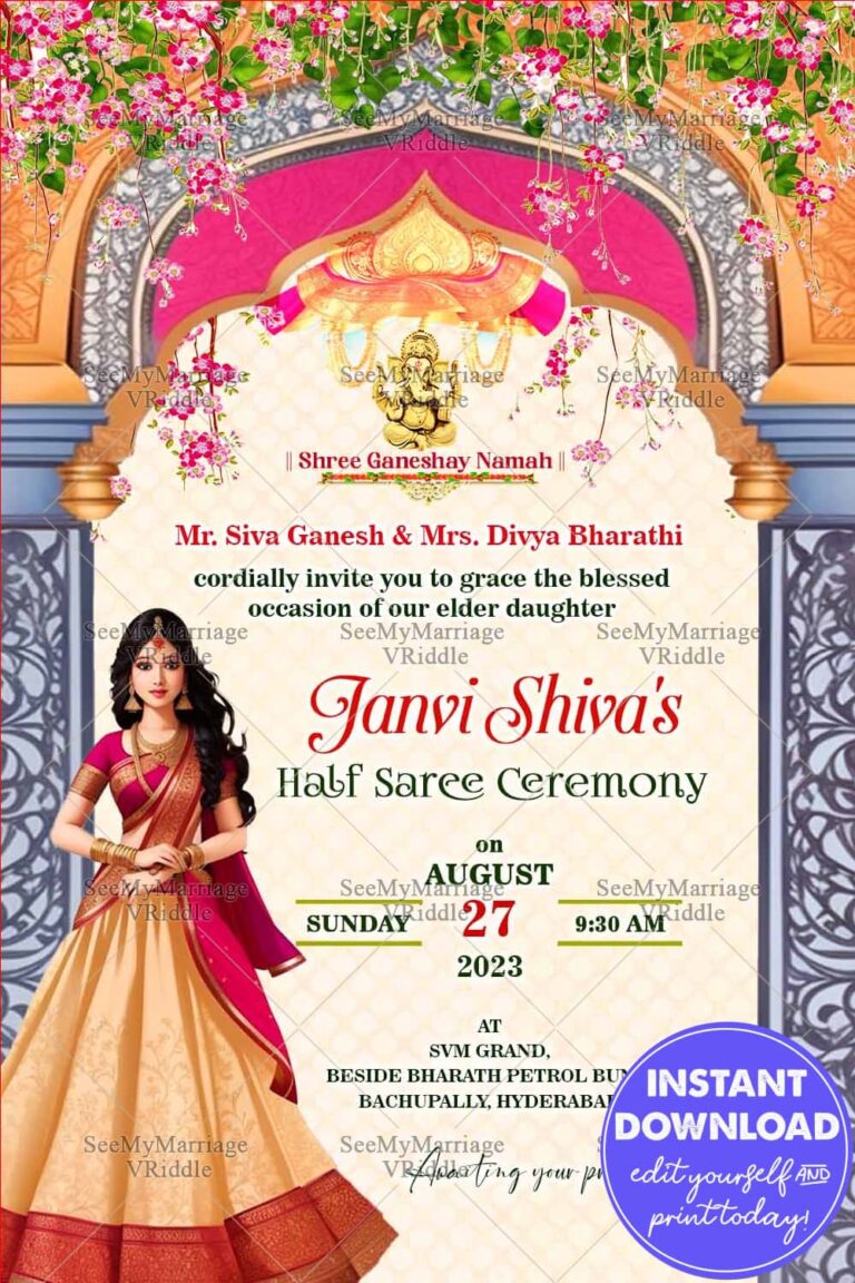 Divine Elegance - Half Saree invitation in shades of Pink and Beige
