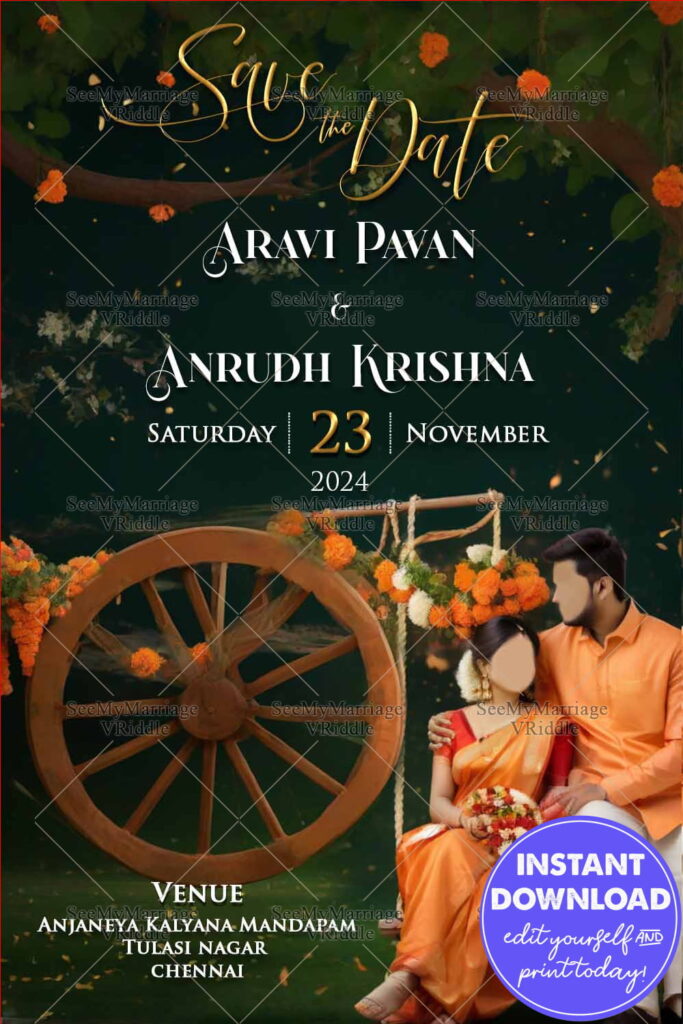 Rustic Charm South Indian Couple Theme Save The Date Invitation