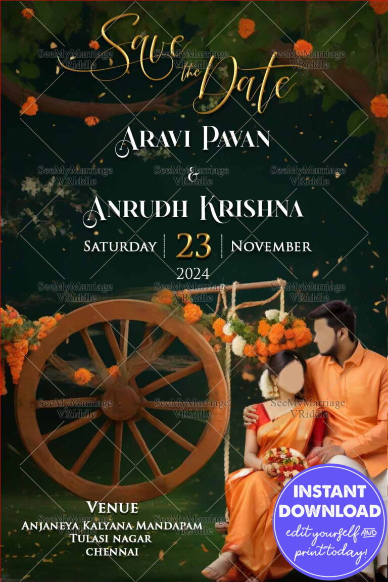 Rustic Charm South Indian Couple Theme Save The Date Invitation