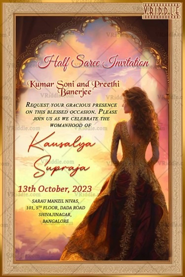 Sunset Radiance Half Saree Celebration Invitation