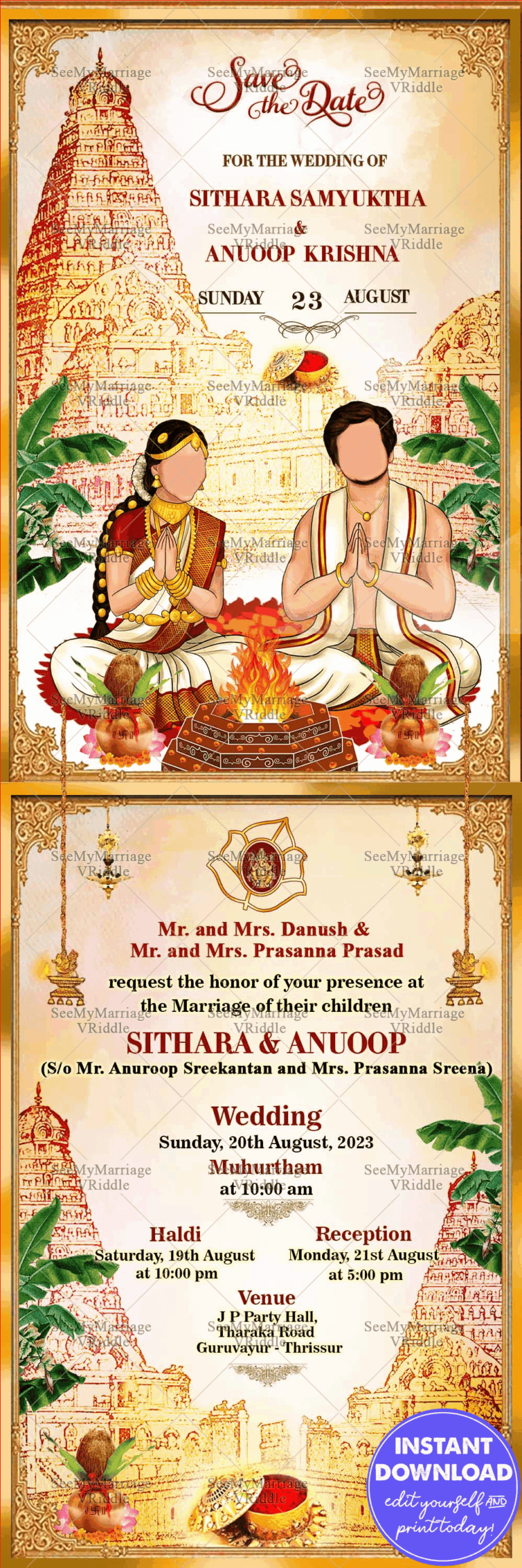 Temples and Traditions: A Vibrant South Indian Wedding Invitation
