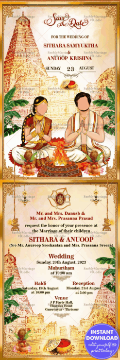 Temples and Traditions: A Vibrant South Indian Wedding Invitation