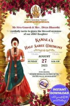 Celebrating Tradition: Half Saree Ceremony Invitation