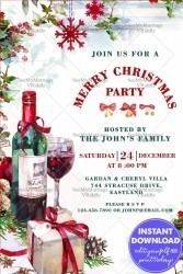 Wine, Gifts And Holly Delight A Merry Christmas Party Invitation