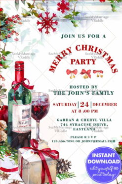 Wine, Gifts And Holly Delight: A Merry Christmas Party Invitation