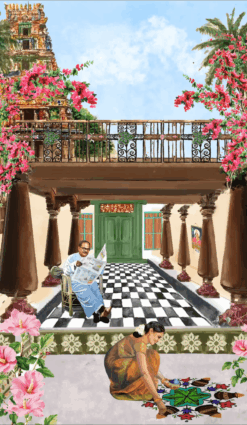 Traditional Shashtipoorti Invitation with Couple caricatures and rangoli