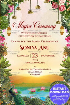 A Mayra Invitation Adorned with Peacock Elegance and Nature Beauty