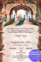 Royal Arch And Peacock Vintage Theme Wedding Card