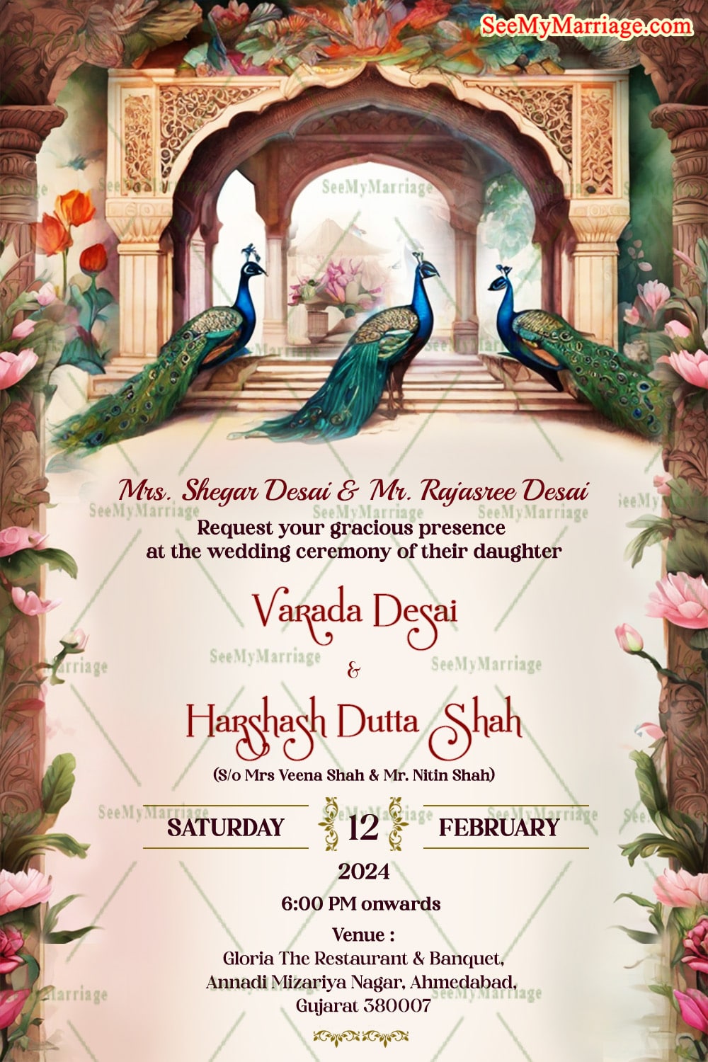 Royal Arch And peacock theme Wedding card copy-min