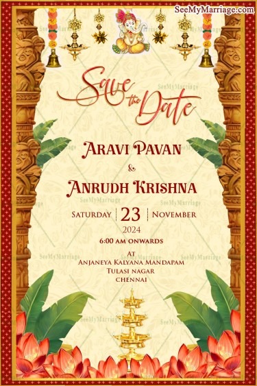 Traditional Indian Save The Date Wedding Invitation In Cream Color