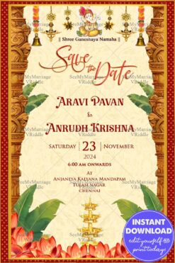 Traditional Indian Save The Date Wedding Invitation In Cream Color
