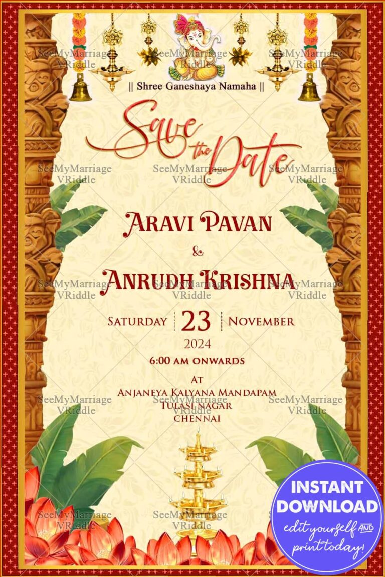 Traditional Indian Save The Date Wedding Invitation In Cream Color