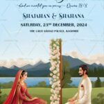 Nikkah Save the Date Invitation with scenic mountains background