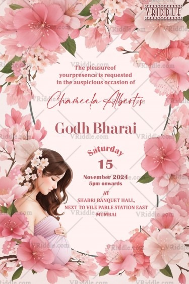 Blooming Flower Mom Baby Shower Invitation Card In Pink Theme