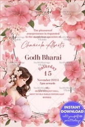Blooming Flower Mom Baby Shower Invitation Card In Pink Theme