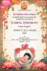 Blossoming Joy Naming Ceremony Invitation with Lotus Theme and Sleeping Baby