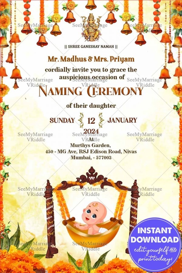 Make Naming Ceremony, Namakaran Samskar, Cradle Ceremony Invitations 