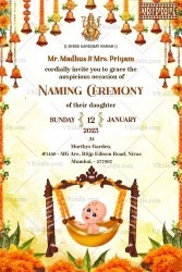 Marigold Blooms Namy Ceremony Card with Swinging Cradle Baby and Hanging Bells