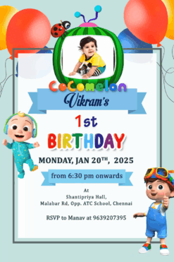 Cocomelon Celebration: 1st Birthday Bash Invitation