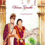 Traditional Maharashtrian Wedding Invitation in purple and orange theme - Sakhar puda, Halad Chadavane, Mehendi, Reception functions