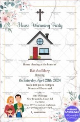 A Pretty White Base Floral House Warming Invitation Card With Christian Family