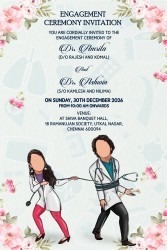 Caricature Theme Doctor engagement-Invitation-With-Floral-Accents