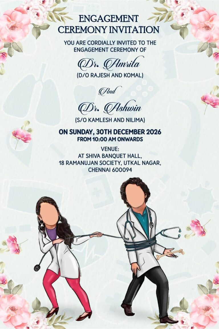 Medico-themed Engagement Invitation with floral background