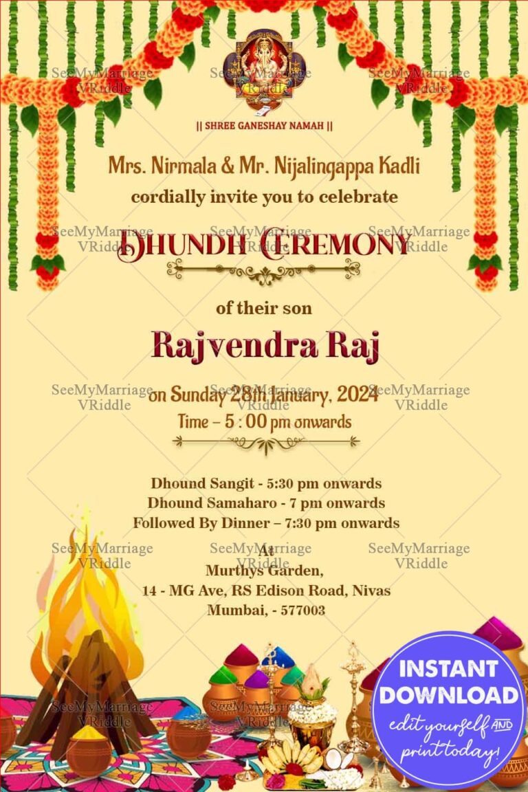 Dhundh Ceremony Invitation with Holi colors In Cream Background