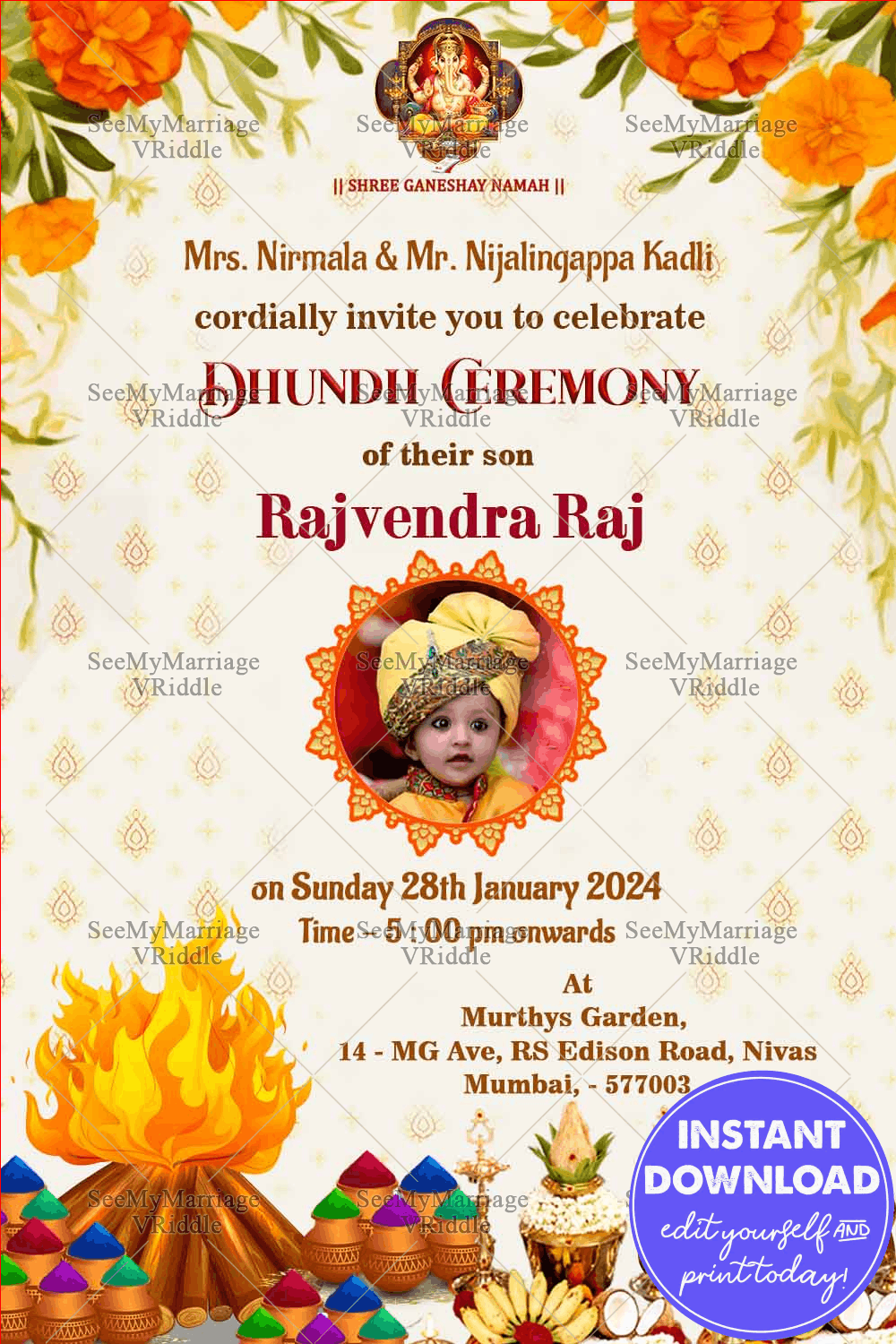 Dhundh Ceremony Invitation with Photo