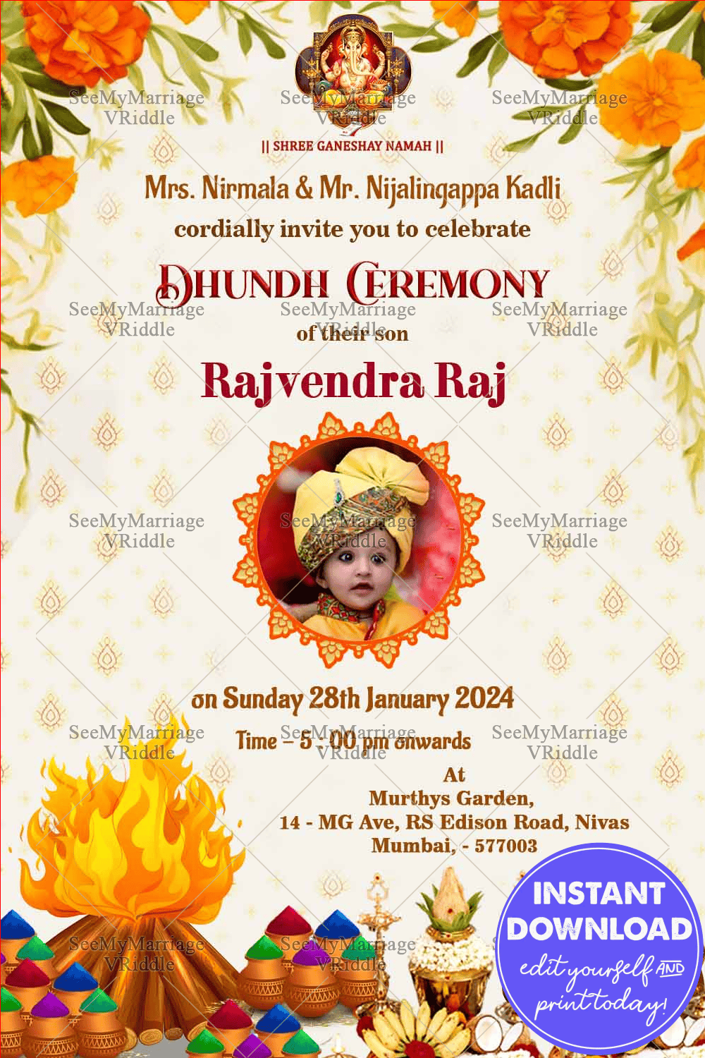 Dhundh Ceremony Invitation with photo frame