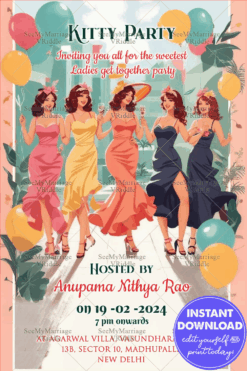 Colorful Kitty Party Invitation with Group of Ladies Partying