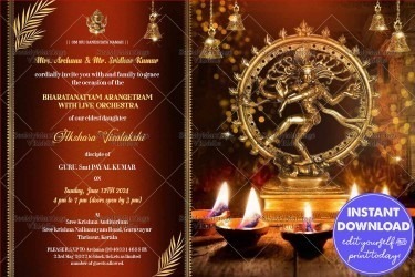 Nataraja Theme Maroon Colored Arengatram Invitation Card With Gold Accents