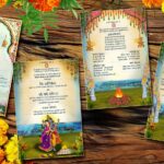 Traditional Radha Krishna Theme Wedding Invitation Card In Cream Color