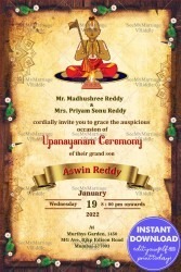 Upanayanam Invitation in a Wooden Frame featuring Vedic Boy Vector