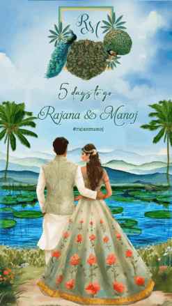 Serene Lotus Pond Wedding Countdown Video with couple standing