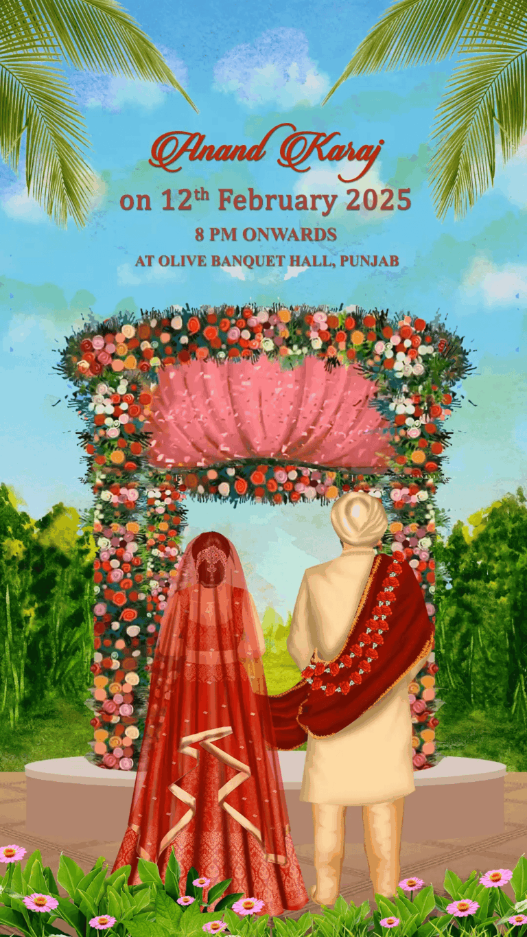 Harmony in Love: A Punjabi Destination Wedding Invitation with Sangeet, Haldi, Mehendi, Anand Karaj and Reception events