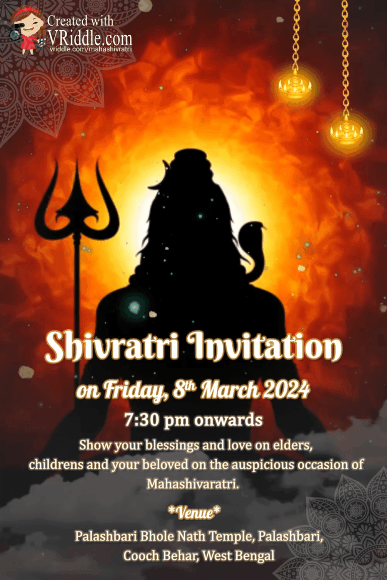 Maha Shivratri Invitation for Shiv Vivah in gold and black tones and an orange moon