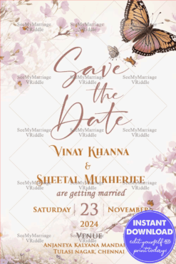 Butterfly Save the Date Invitation in Lavendar hues
