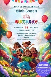 Colorful Background Theme Birthday Invitation Card with Joyful Kids