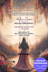 Hijab Ceremony Digital Invitation with Woman on Swing Amidst Colorful Floral Paradise