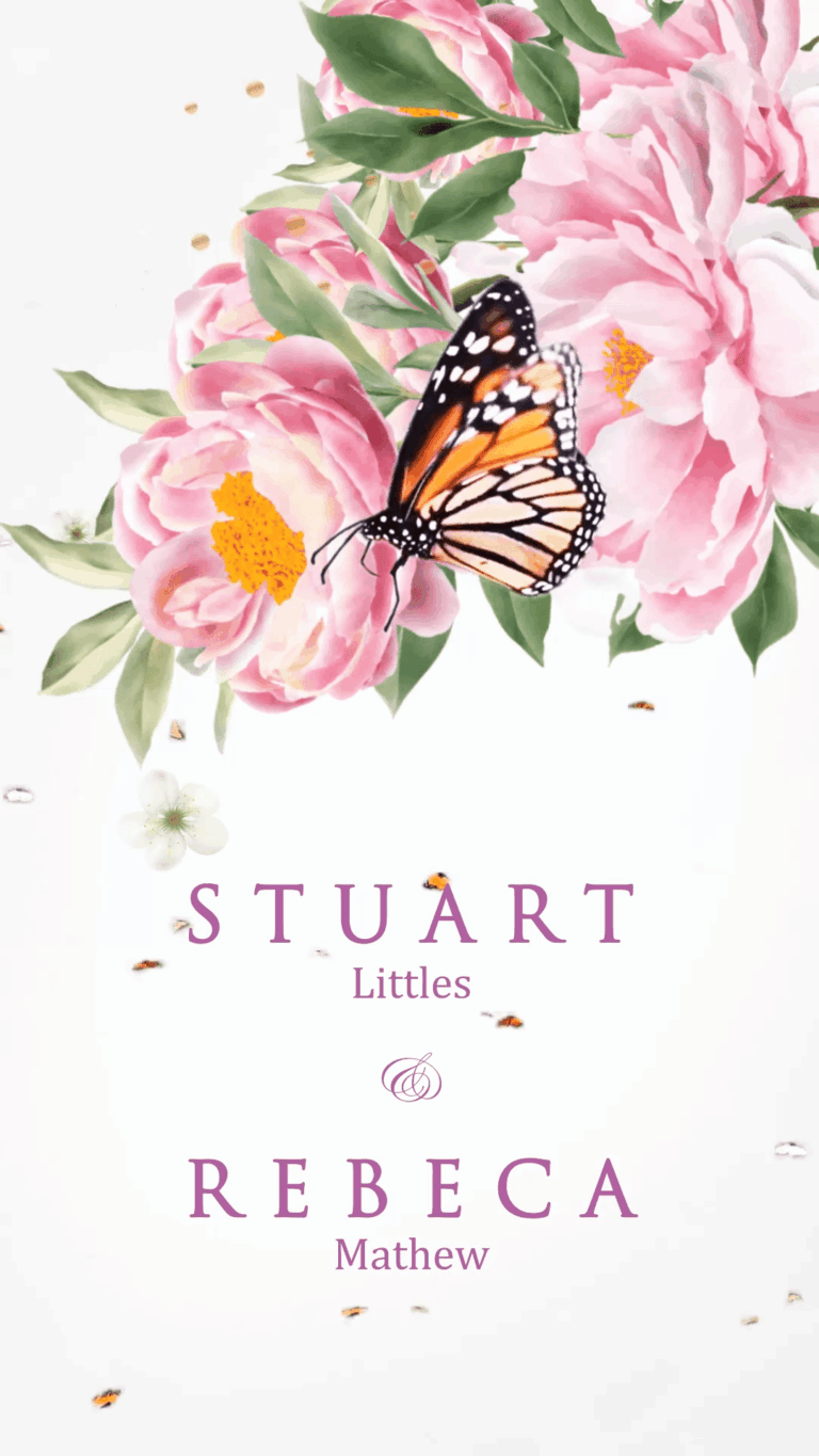 Paeonia and Butterfly theme Western Wedding Invitation