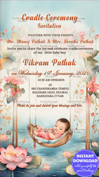 Sleeping Baby Pink Blue Floral Cradle Ceremony Invitation