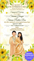 Yellow Floral Caricature Engagement Invitation Gold