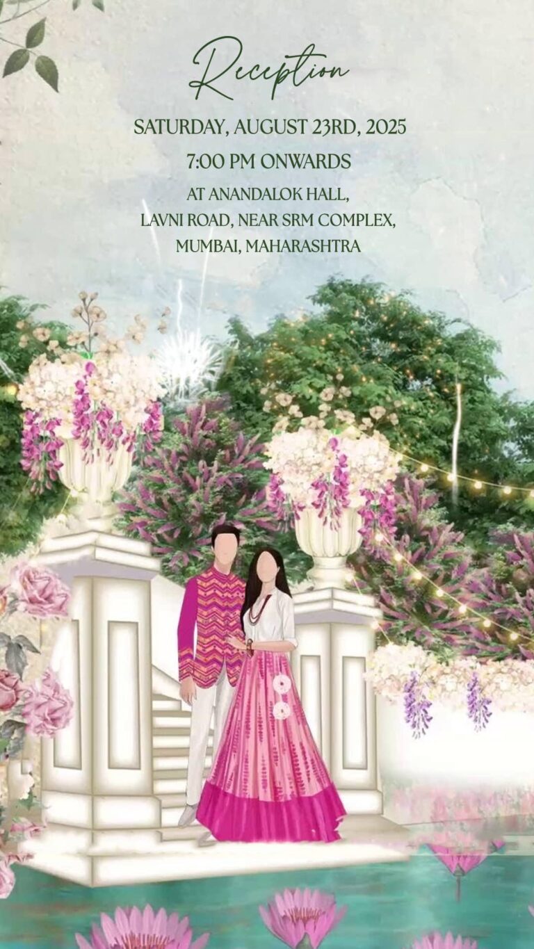 Love in Bloom South Indian Wedding Invitation with Haldi, Pellikuthuru, Mehendi, Wedding and Reception events
