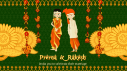 Maharashtrian Wedding Bliss: Digital Invitation in green and gold with Engagement, Haldi, Sangeet, Saptapadi and Reception events included